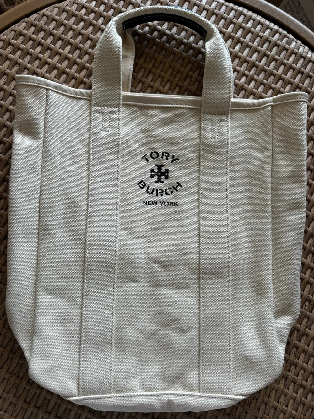 Tory Burch Natural Canvas Tote with Black Logo